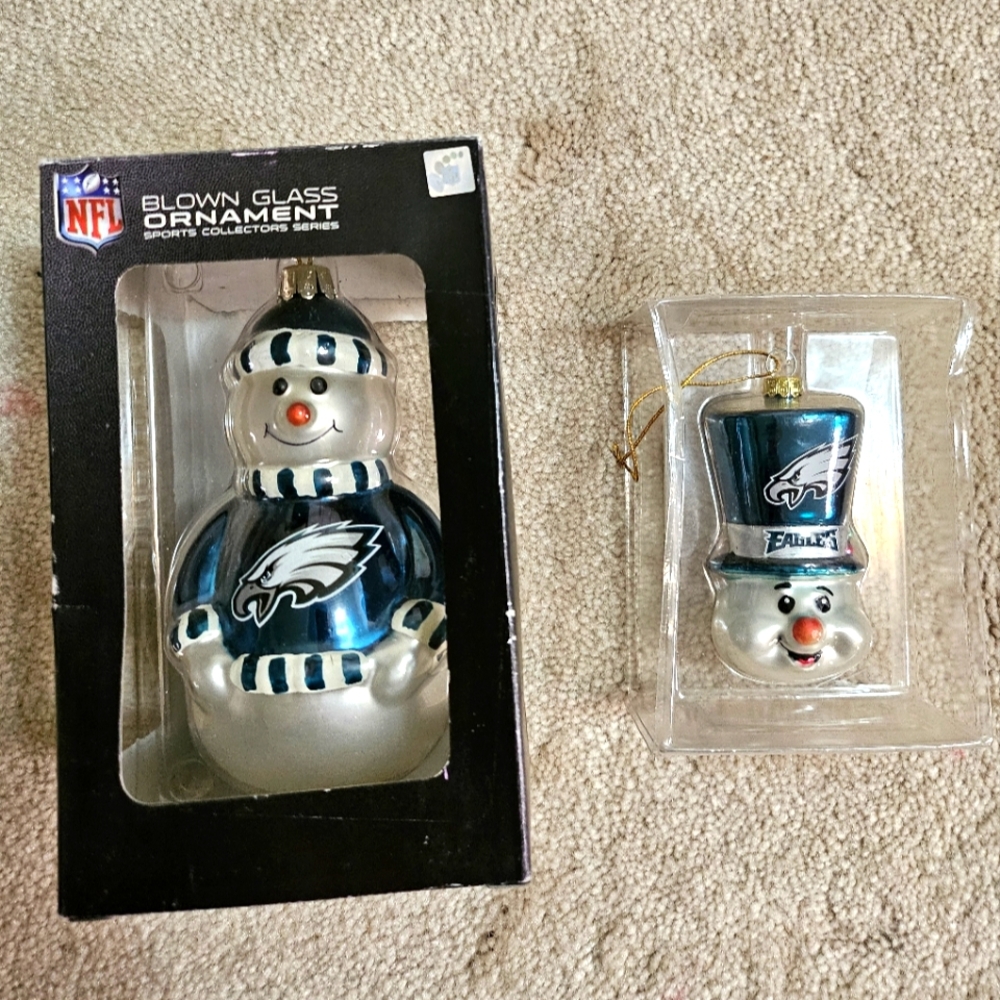 NFL Eagles christmas ornaments lot of 2 snow men